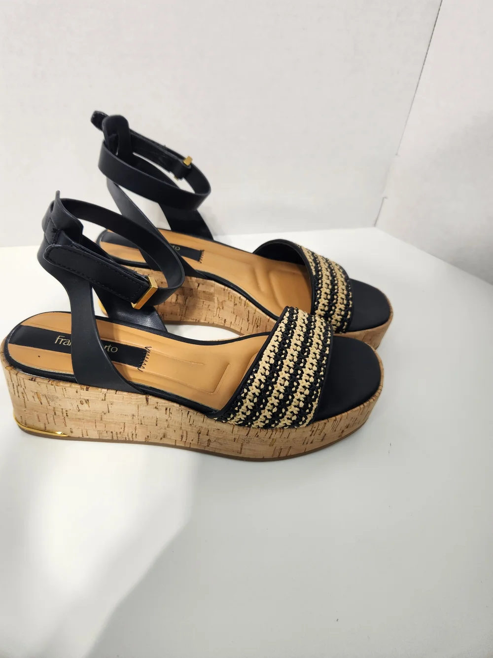 Franco Sarto Black & Natural Cork Wedge Espadrilles